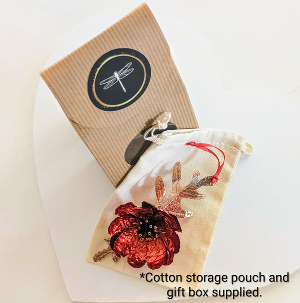 Red copper Poppy with storage pouch and box
