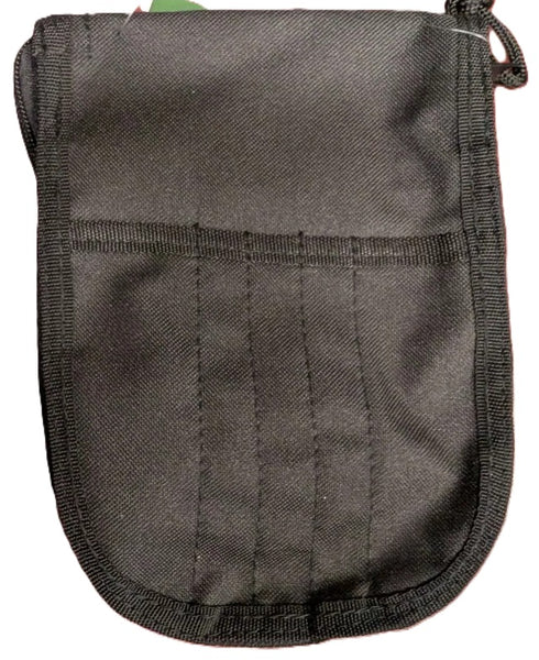 Black pouch with a zipper on a white background
