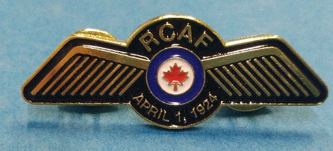 RCAF lapel pin with wings and April 1, 1924 date