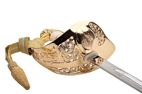 Close-up of hilt with sword knot