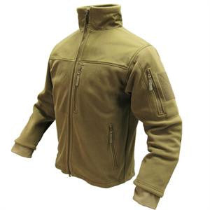 Tan fleece jacket.
