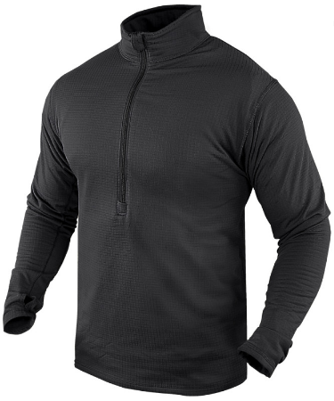 Black zip-up long sleeve shirt.