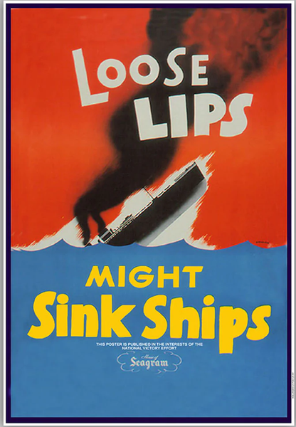 Poster with text "Loose Lips Might Sink Ships"