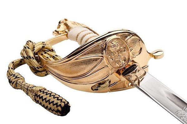 Close-up of hilt with sword knot