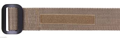 Tan riggers belt buckle and velro close-up