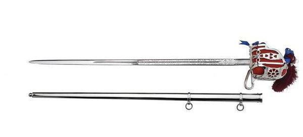 Full length of sword and scabbard.