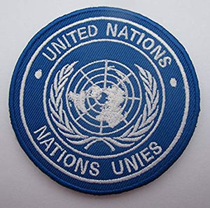 Blue and white emboridered United Nations velcro patch.