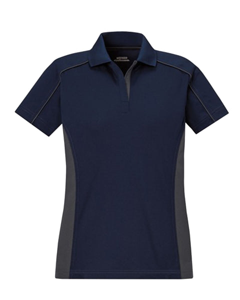 Women's short-sleeve polo shirt, front view.