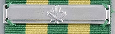 Silver bar for the Corrections Exemplary Service Medal featuring one maple leaf.