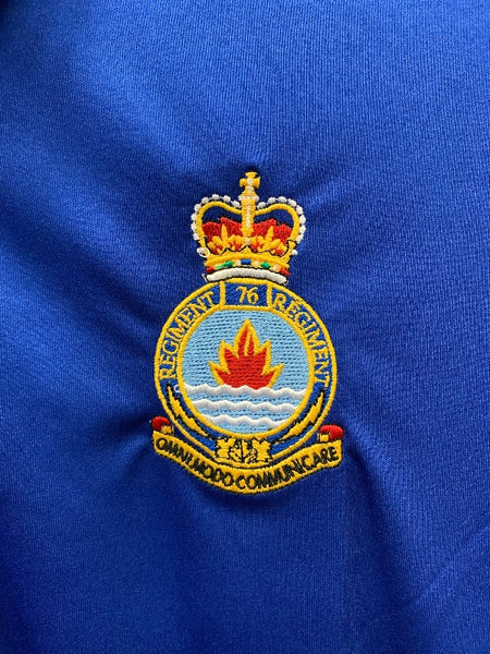 Close-up of embroidered 76 Comm Regiment Crest