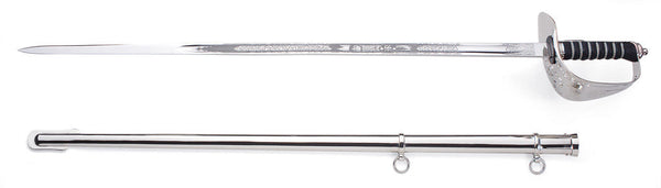 Full length of sword and scabbard.