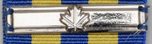 Silver bar for the police examplary service medal featuring one maple leaf.