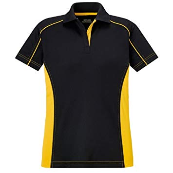 Women's black and yellow polo shirt.