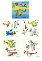 Temporary tattoo; shows what is included mainly planes and helicopters.