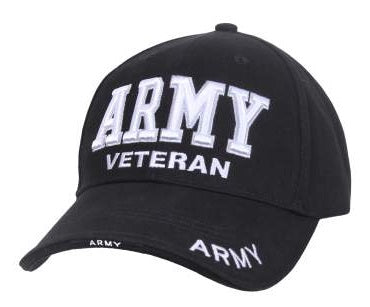 Text "Army Veteran" in white on black baseball cap