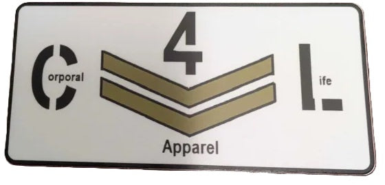 Rank insignia patch with 'C4L' on a white background