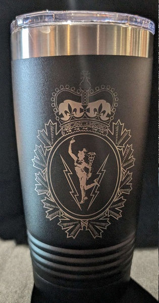 Black and silver tumbler with C&E Crest