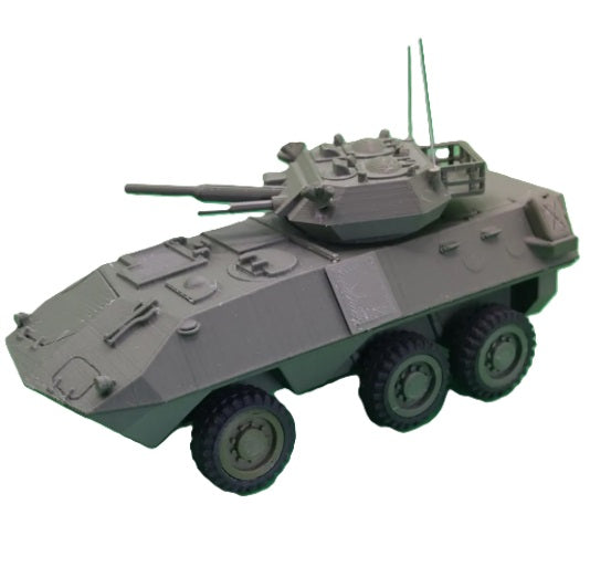 Model AVGP Cougar tank on a clear stand against a white background