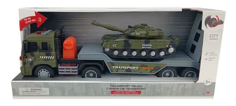 Toy set with transport truck and tank in packaging