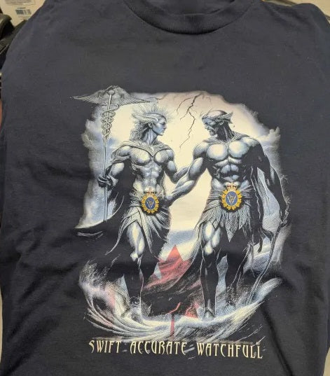 Navy shirt with Hermes and Mercury with C&E Crest