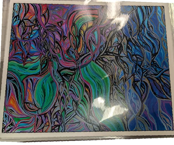 Colorful abstract design on a clear plastic sheet