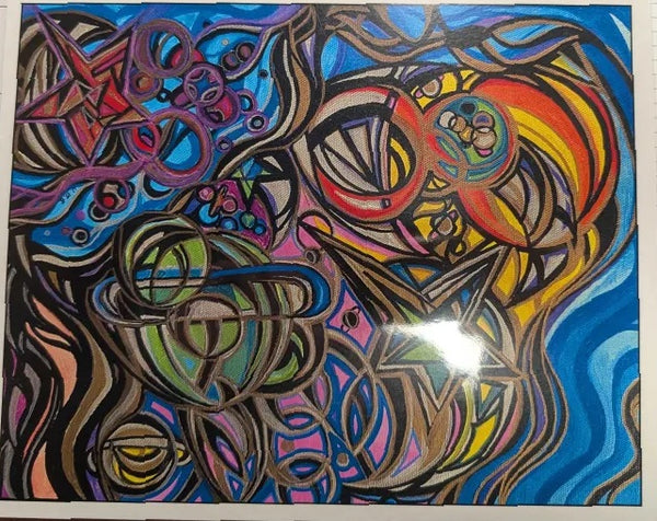 Colorful abstract artwork with intricate patterns on a black background