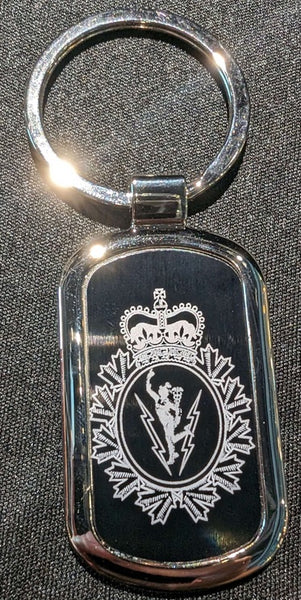 Silver and black Keychain with C&E Crest engraving