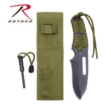 Paracord knife with fire starter - Olive Drab