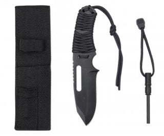 Black paracord knife with firestarter