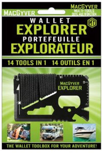 MacGyver Explorer multi-tool wallet on a green background