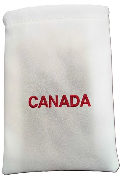White drawstring pouch with embroidered CANADA