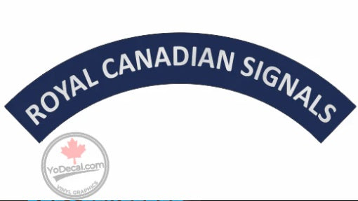 Royal Canadian Signals logo with a blue arch and white text on a white background.