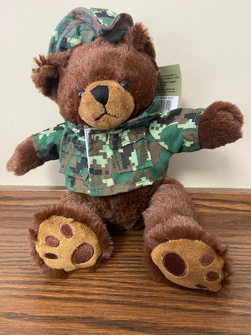 Brown bear with military jacket and hat