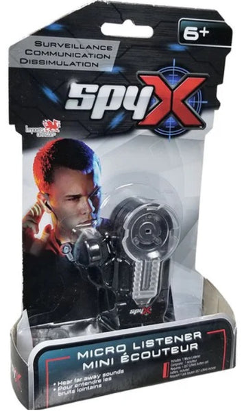 SpyX micro listener toy packaging with character and product image