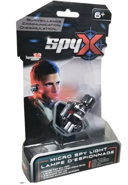 SpyX micro spy light packaging with a character and product on a white background