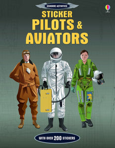 Cover of Sticker Pilots and Aviators. Features 3 different types of pilots; astronaut, mail pilot and air force pilot.