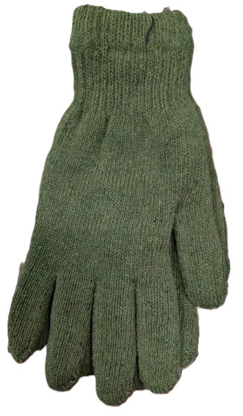 Green knitted glove on a white background