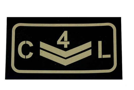 Rank insignia patch with 'C4L' on a black background