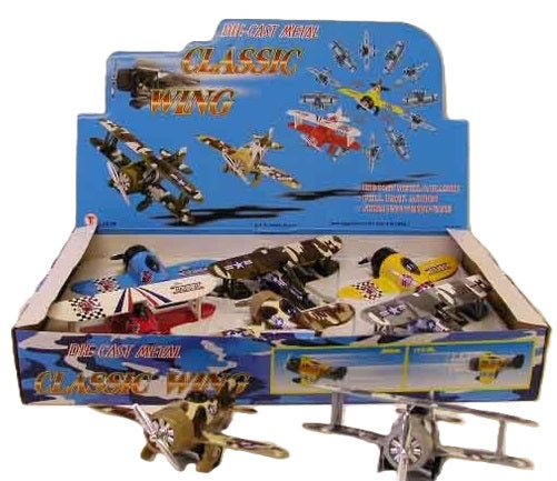 Display box of die-cast metal airplanes with 'Classic Wing' branding.