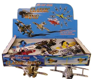 Display box of die-cast metal airplanes with 'Classic Wing' branding.