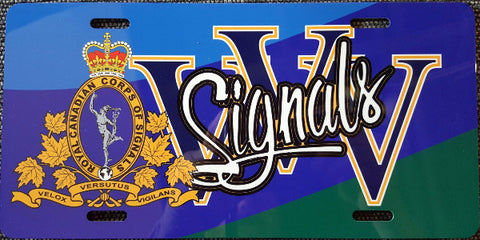 License plate with curved RCCS flag background, RCCS crest and VVV Signals text
