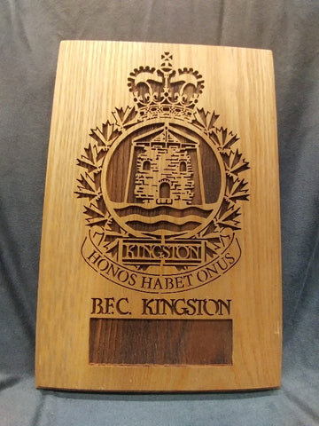 Plaque with CFB Kingston crest and insert for placard