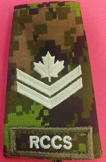 RCCS cadpat slip-on with Master Corporal Rank.