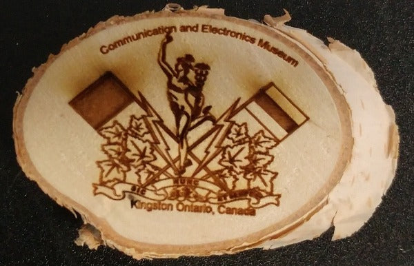C&E Museum wood cut magnet with C&E Museum Crest