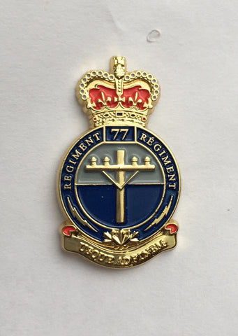 Gold pin with coloured enamel in the shape of the 77 Line Regiment Crest