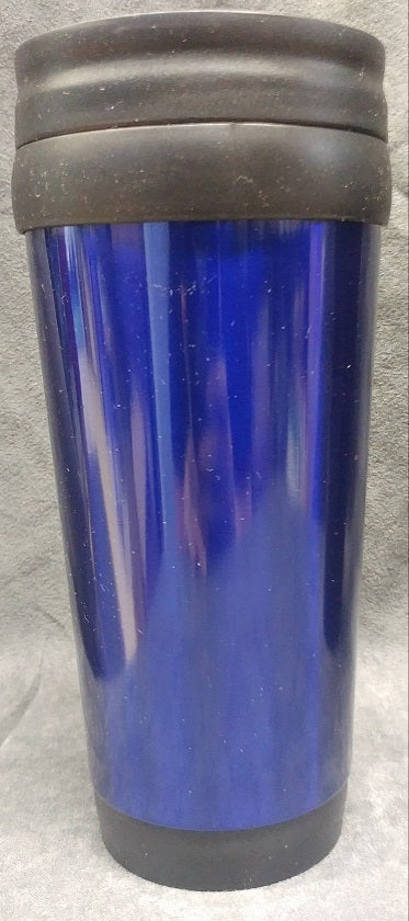 Blue stainless steel engraveable travel mug