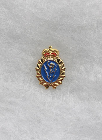 Gold and lapel pin in the shape of the C&E Crest