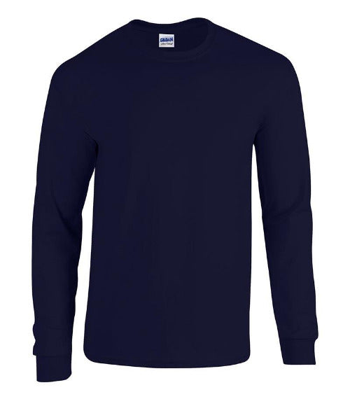 Front of blue long sleeve shirt.