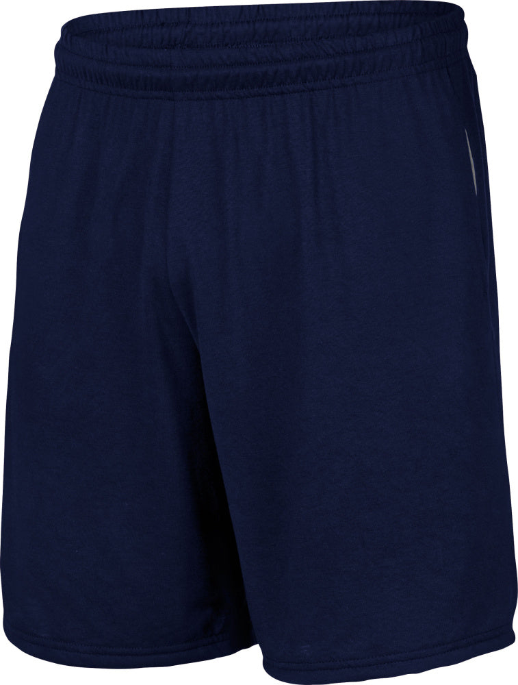 Front of navy/dark blue coloured shorts.
