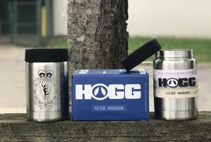Beer can cooler with Hogg and one with C&E branch logo